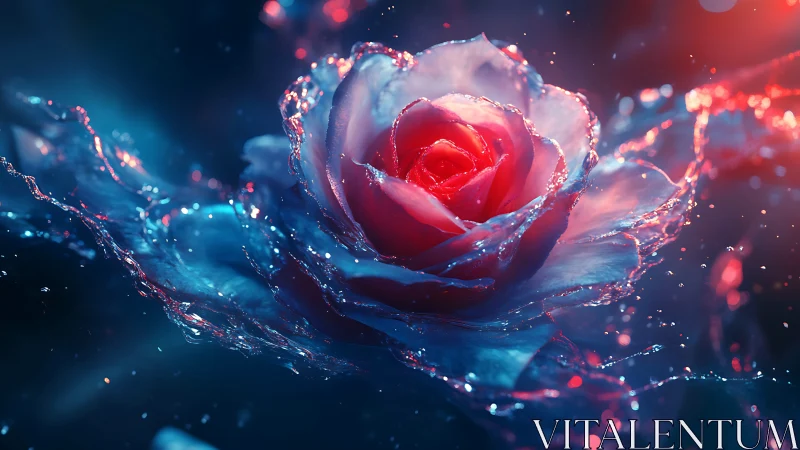 Luminous rose embedded in crystalline fluid dynamics matrix.