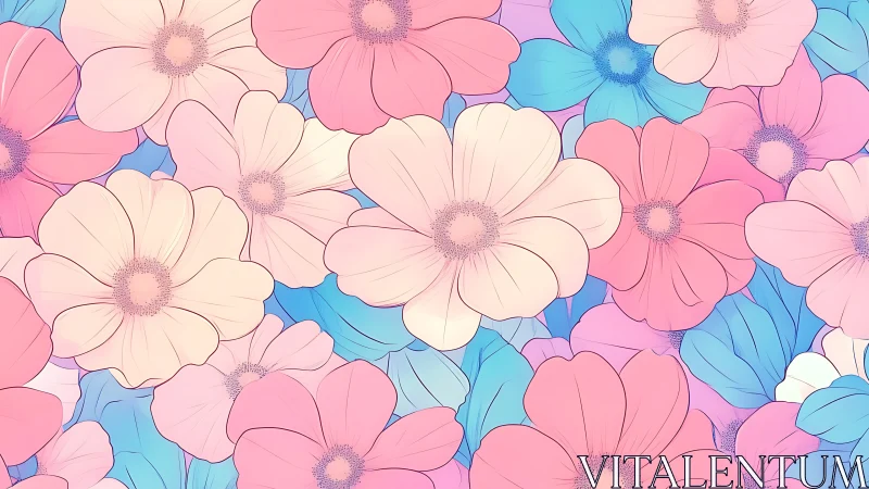 Colorful Blooms Overlap in Playful Floral Pattern.