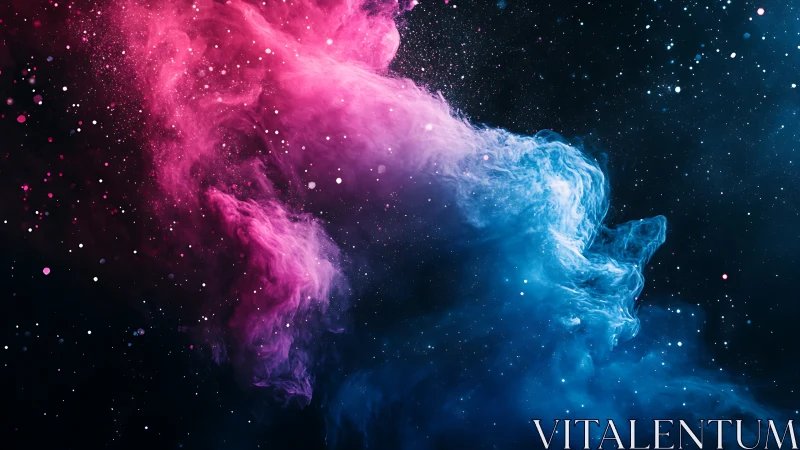 Stellar duet of neon pink and electric blue nebulae colliding.