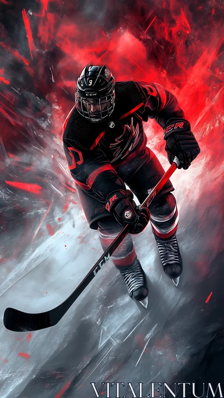 Dynamic digital painting captures a hockey player in mid-stride