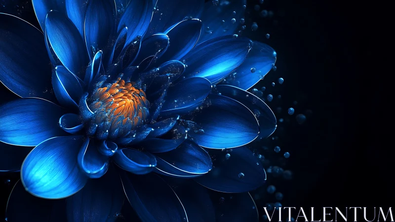 Luminous Blue Flower Blooms in Digital Darkness