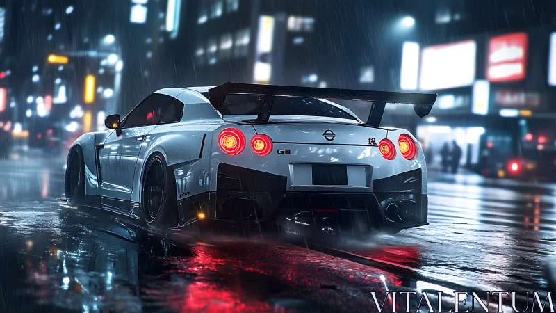 Street samurai coupe carving neon rain on midnight asphalt.