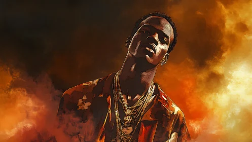 Digital painting portrait with cinematic fiery atmosphere.