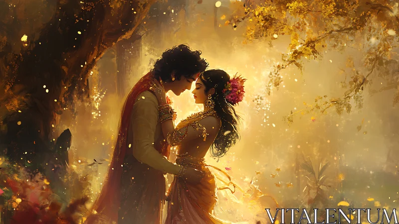 Luminescent Romantic Couple in Golden Hour Magical Garden Setting