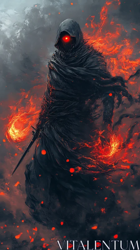 Ember‑Cloaked Wraith with Blade of Smoldering Midnight.