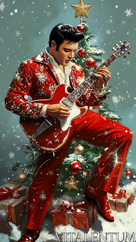 Guitarist in red suit brings festive rock to snowy Christmas