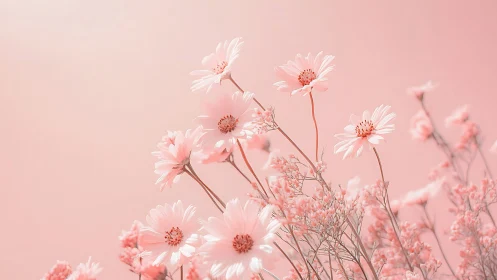 Pink gerbera daisies on soft blurred background with shallow depth