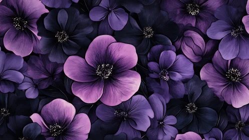 Purple and Black Floral Composition with Dimensional Depth.
