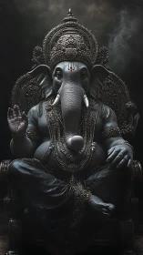 Elephant-headed deity settles into shadowed cosmic throne