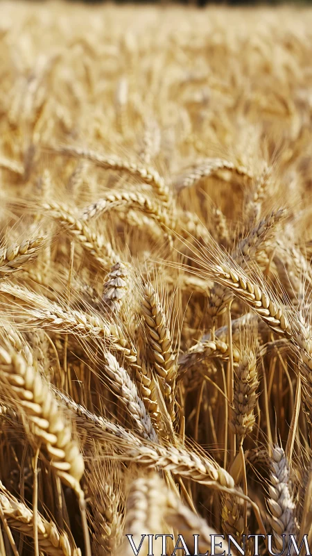 Mature golden wheat ears in shallow depth of field afternoon light.