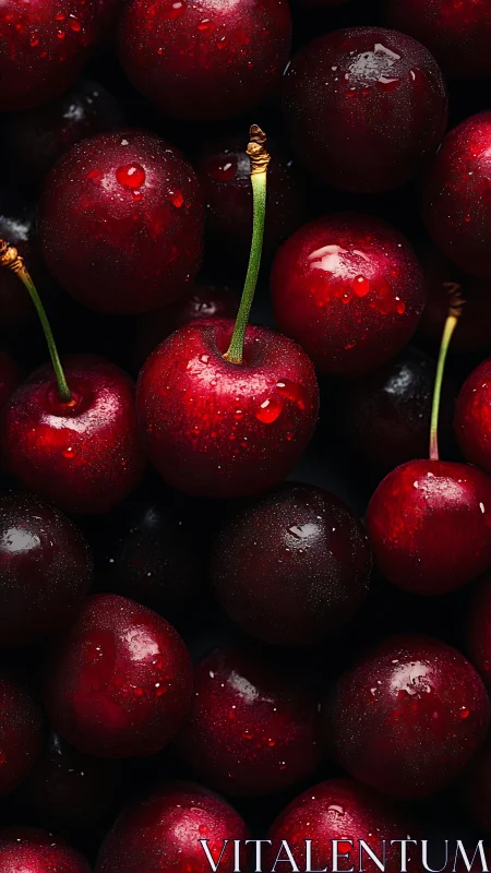 Macro optical study of wet ripe cherries under soft light.