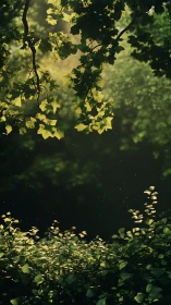 Golden Sunlit Leaves Frame a Serene Forest Canopy