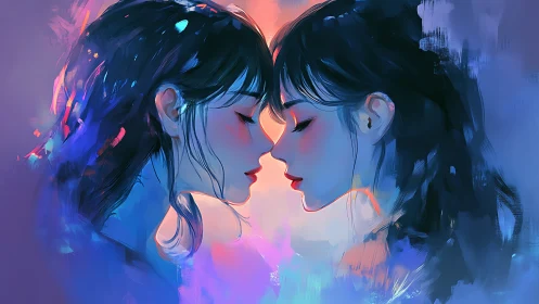 Symmetric dual portrait in chromatic blue magenta diffusion.