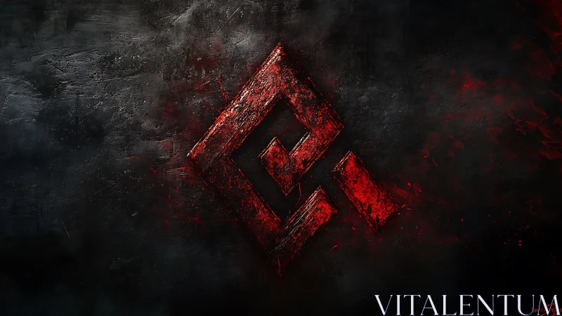 Crimson geometric emblem on distressed charcoal backdrop.