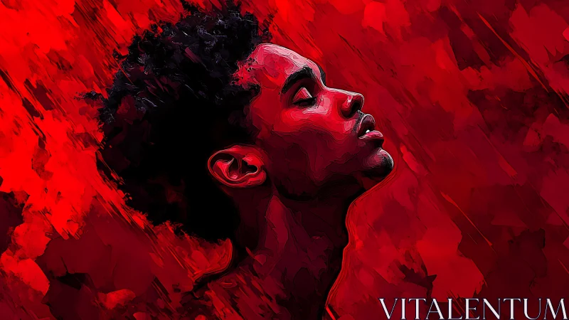 Profile portrait in red digital painting with contrast.