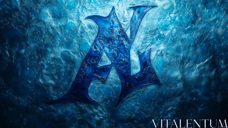 Stylized icy letter A embedded in textured blue surface.