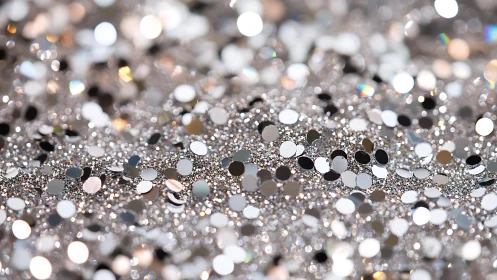 Shiny Silver Glitter and Confetti Close-Up in Soft Focus Style.