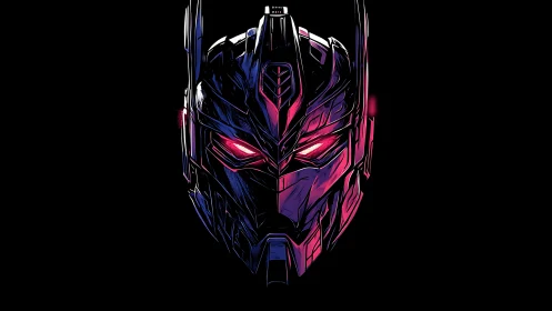 Neo-noir robotic helmet rendered with magenta rim lighting