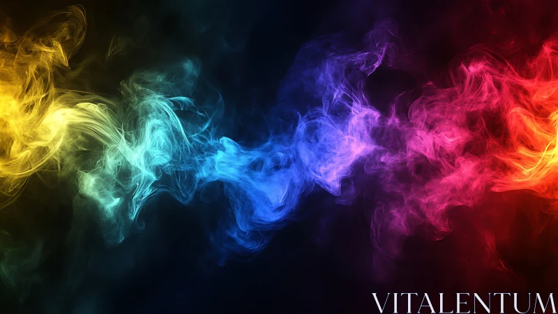 Digital painting of prismatic smoke ribbon on dark ground.