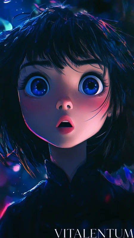 Digital painting portrait with luminous anime-style lighting.