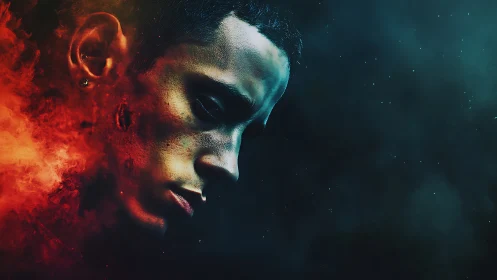 Dual-tone portrait with fiery dispersion and cool void contrast.