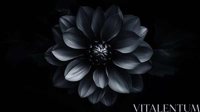 Monochromatic Dahlia Bloom Against Deep Black Background.