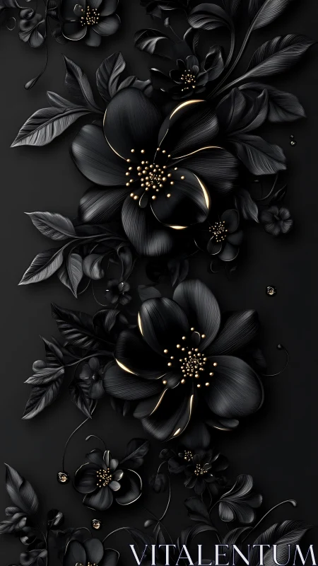Black Flowers Bloom with Golden Light Accents.