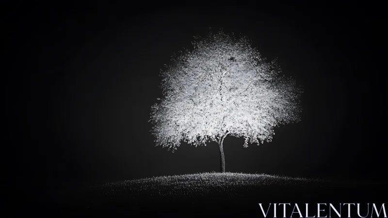 Lone glowing tree offering calm light in the quiet night.