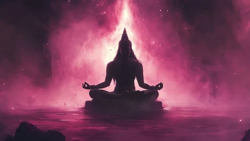 Cosmic yogi ignites a violet storm of meditative fire.