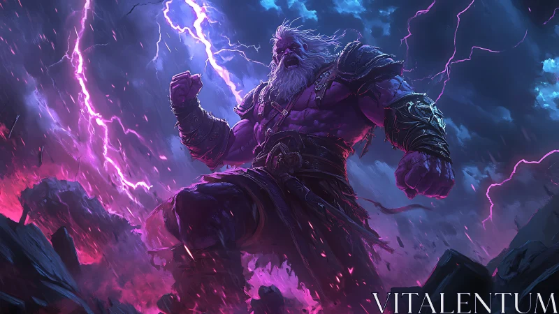 Storm-forged titan strides through crackling arcane tempest.
