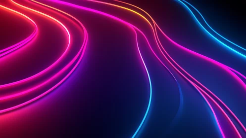 Curved neon light trails form parallel lines on dark field