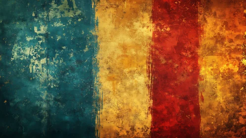 Weathered color bands quietly argue across the canvas