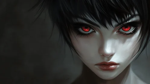 Scarlet-eyed night prodigy with razor-cut raven hair.