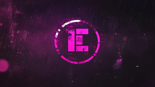 Bold neon E logo glowing in a storm of pink light.
