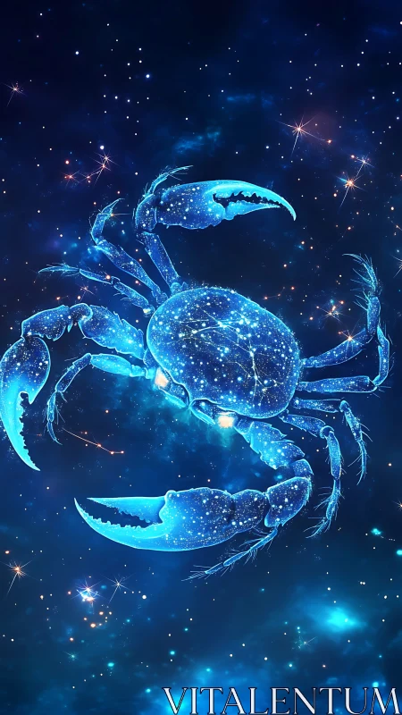 Cancer zodiac crab constellation in glowing blue space art