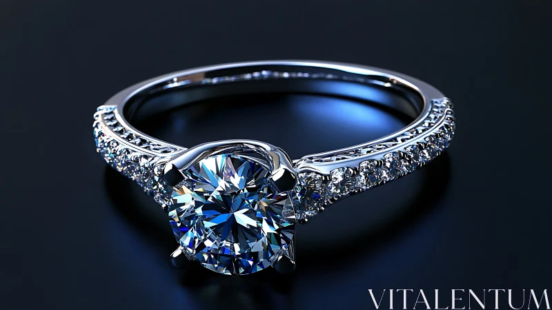 Diamond engagement ring sparkles under dramatic studio light