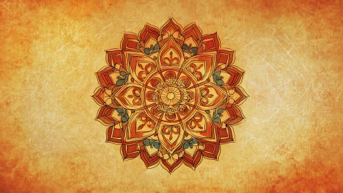 Radial mandala artwork sits centered on textured canvas