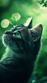 Feline Gaze Pierces Through Verdant Dreamscape