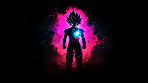 Silhouetted energy warrior in glowing neon aura.