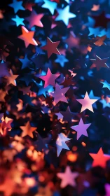 Colored five-point stars form suspended layered arrangement