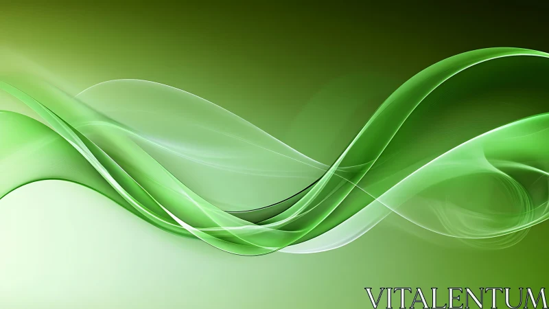 Gentle green waves of light flowing through calm space.