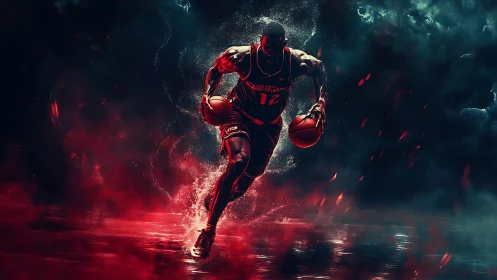 Explosive basketball runner charges through neon smoke storm