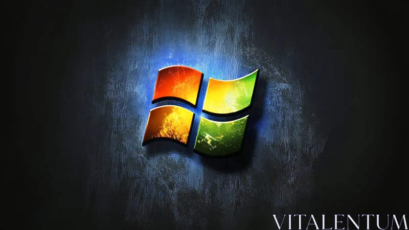 Glowing window logo shines warmly against dark textured wall