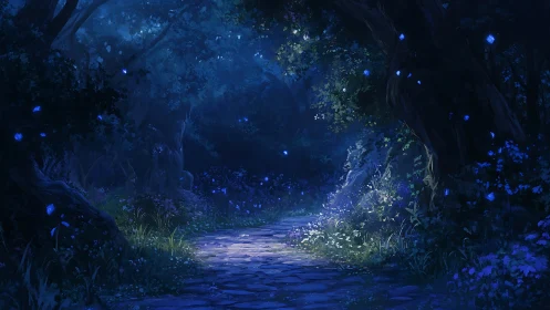 Bioluminescent Forest Cave Pathway.