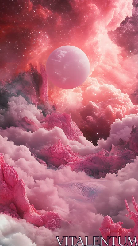 Stellar nebula landscape with luminous pink gas giant sphere