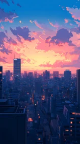 Neon city exhale under cotton candy dusk sky glow.