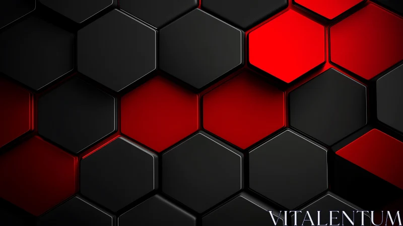 Hexagonal black and red panels with glossy 3D depth.