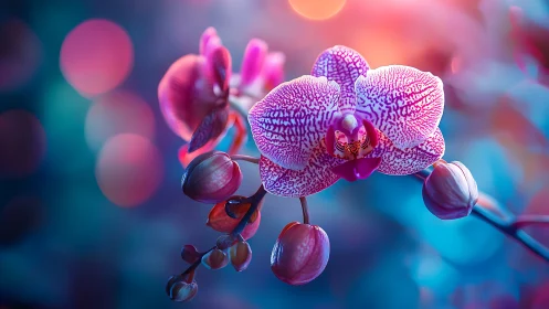 Neon Orchid Dreams: Luminescent Petals in Twilight Glow.
