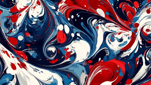 Colorful red, white, and blue swirls in playful motion.