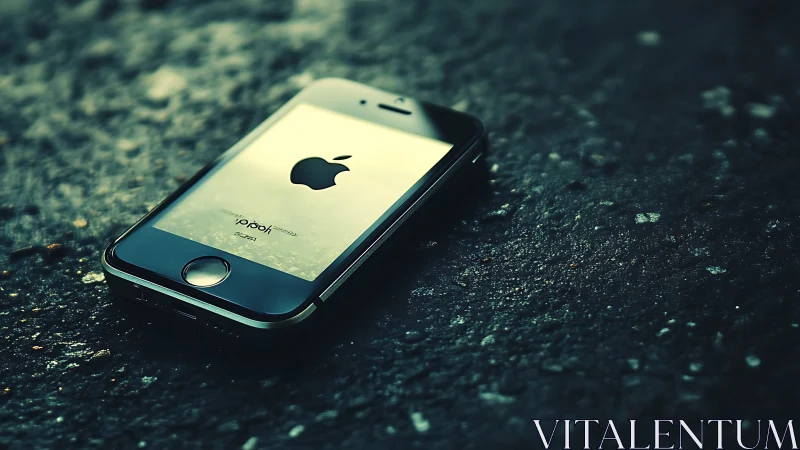 Luminous Apple Device Rests on Weathered Urban Canvas